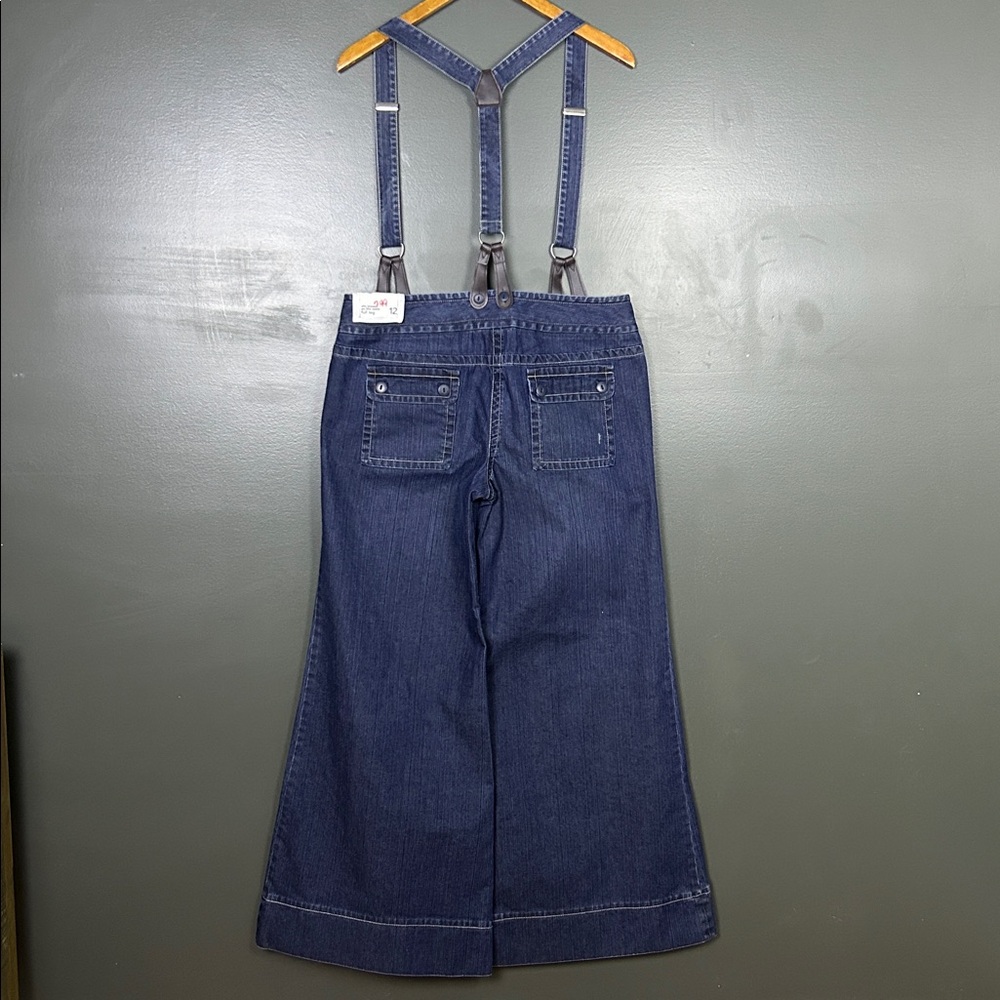 LOFT Light Blue Denim Extra-wide Leg Jeans with Suspenders - Picture 3 of 10
